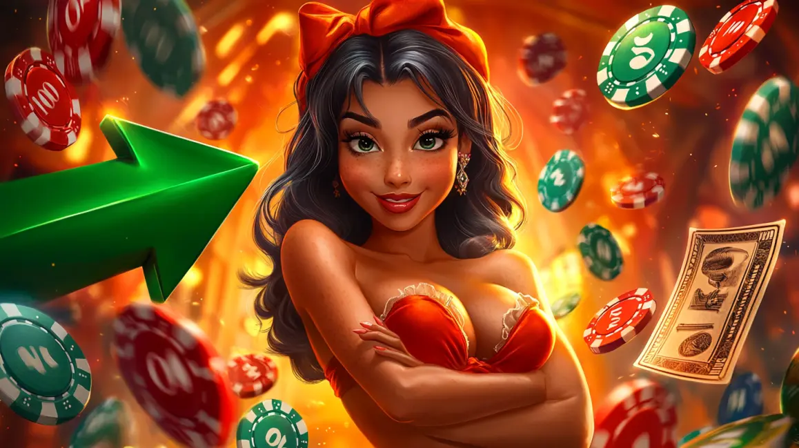 A smiling woman with curly hair shows a 'GECCO' themed slot game on her phone, one of the many fun and colorful mobile games you can play for big wins on the GDEVO app.