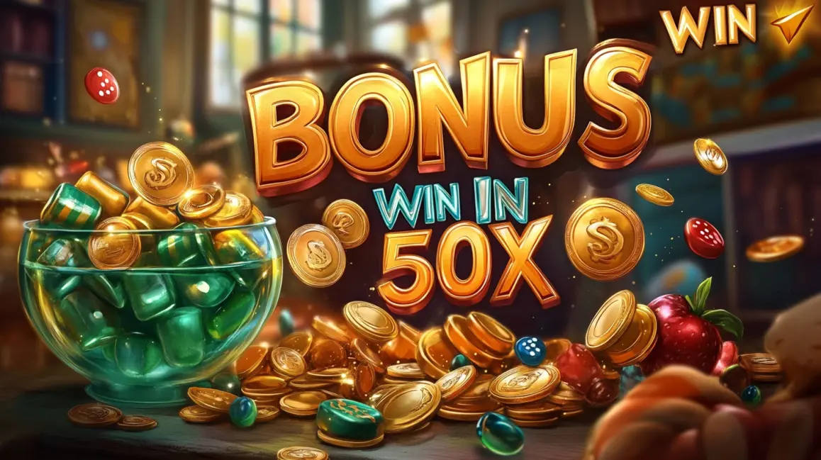 A happy woman with curly black hair holds cash, with a large 'BONUS' sign, as casino chips, cards, and money are flying around, celebrating a win at GDEVO.