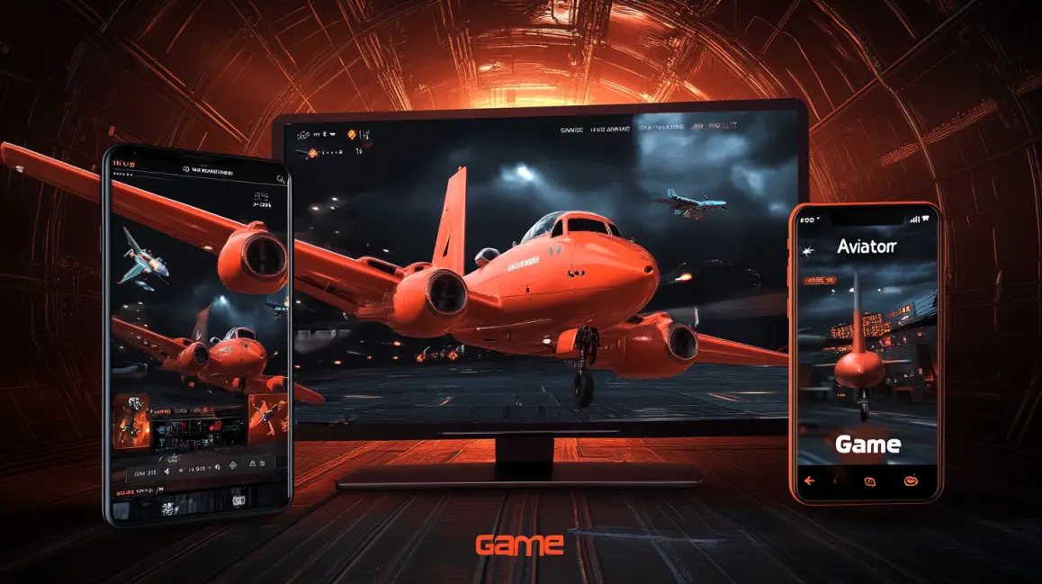 A woman in a pink dress holds a phone showing the 'Aviator Game', with a 777 slot machine nearby, blending classic casino fun with modern crash game excitement at GDEVO.