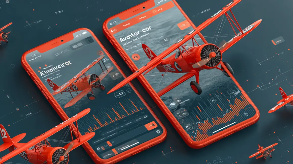 Two phones display the 'Avictor' app, showing a financial chart and a plane, representing the strategic and rewarding nature of playing crash games at GDEVO.