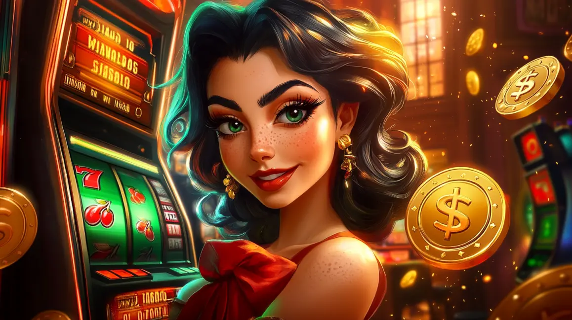 An animated woman is framed by a phone screen showing a 'LOGIN CASINO' sign, inviting you to sign in to the fun and vibrant world of GDEVO online casino games.
